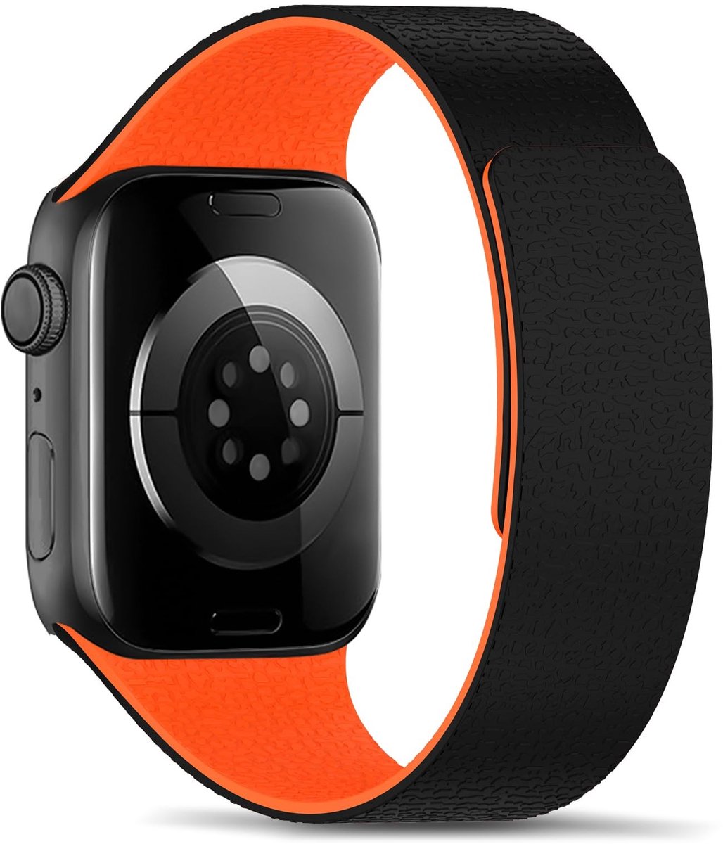 NTHProducts - Bracelet voor Apple Watch - Vervangband - Zwart/Oranje - Siliconen - Geschikt voor Apple Watch Ultra 2 en Series 1 t/m 10 - 49 mm en 46 mm