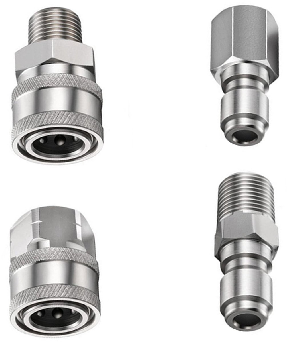 NTHProducts - 4pcs Pressure Washer Coupler - Hoogwaardige koppeling - 3/8 inch - Rvs snelkoppeling - Stevige verbinding - Geschikt voor drukreinigers -...