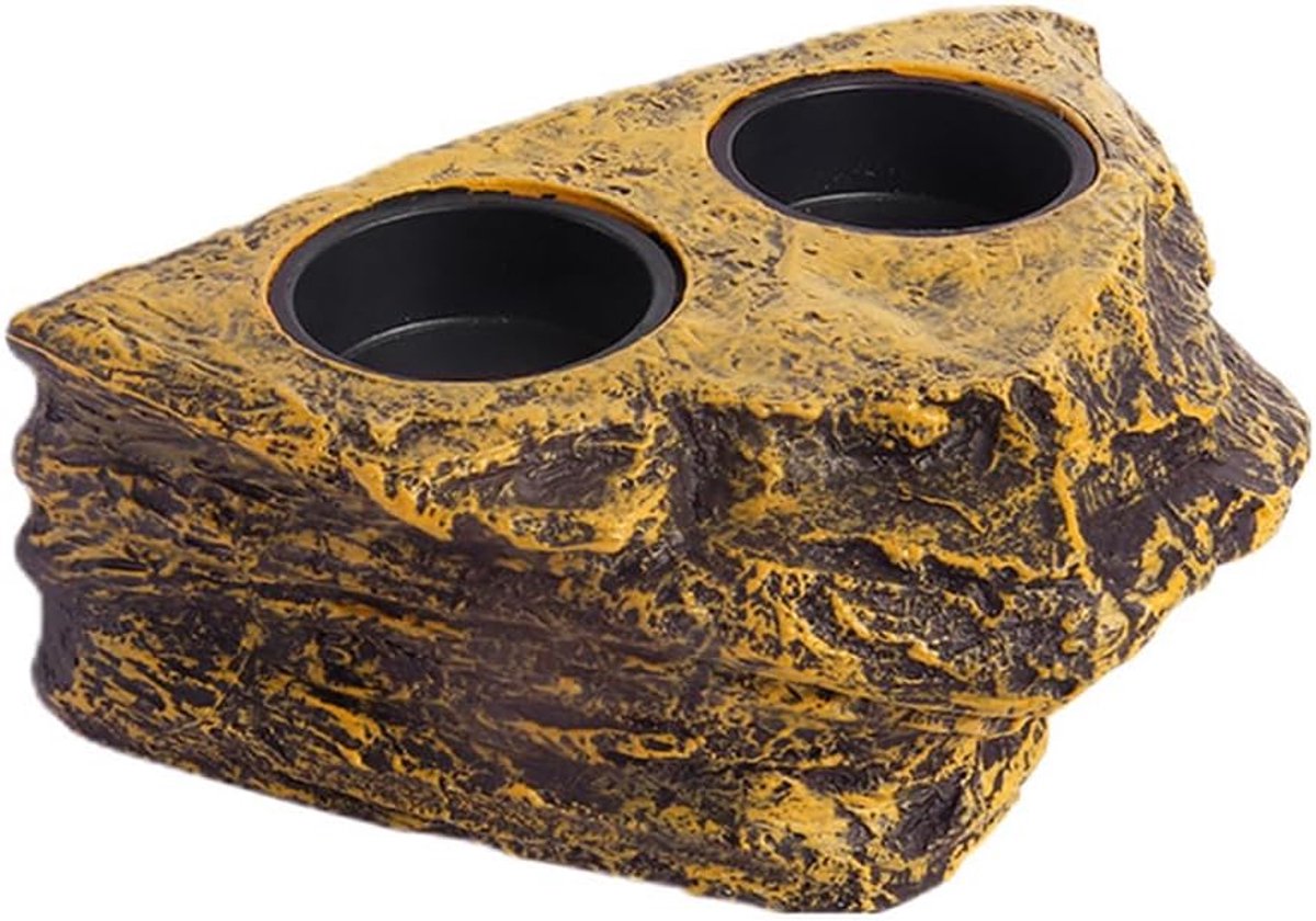 JeiibrZui Magnetische Reptielen Voerbak - 14,5x10x6 Cm - 2 Vakken Voor Water En Voer - Natuursteen Design Voor Terrarium Van Glas Of Kunststof - Ideaal Voor Gecko Kameleon En Slang