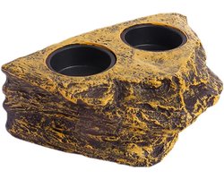 JeiibrZui Magnetische Reptielen Voerbak - 14,5x10x6 Cm - 2 Vakken Voor Water En Voer - Natuursteen Design Voor Terrarium Van Glas Of Kunststof - Ideaal Voor Gecko Kameleon En Slang