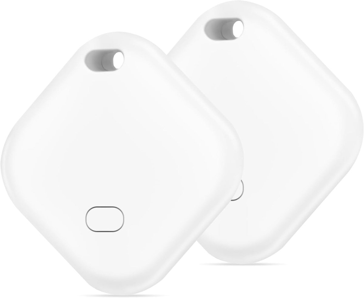 Sander Shop 2 stuks sleutelzoeker, Bluetooth-tracker compatibel met Find My (alleen iOS), vervangbare batterij, waterdichte slimme artikelzoeker voor bagage, sleutels, tassen, koffers, huisdieren(wit)