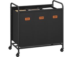 Bregico Wasmand - Wasmand 3 Vakken - Wassorteerder - Wasmanden - Waskar - Wasverzamelaar - Op Wieltjes - Zwart