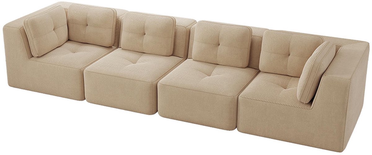 Komhtom Woonkamerbank zonder armleuningen, modulaire hoekbank met hoekelement, comfortabele 4-zitsbank met diepe zitting, zachte kussens en een bekleding van touw, geen montage nodig, antislipontwerp, beige