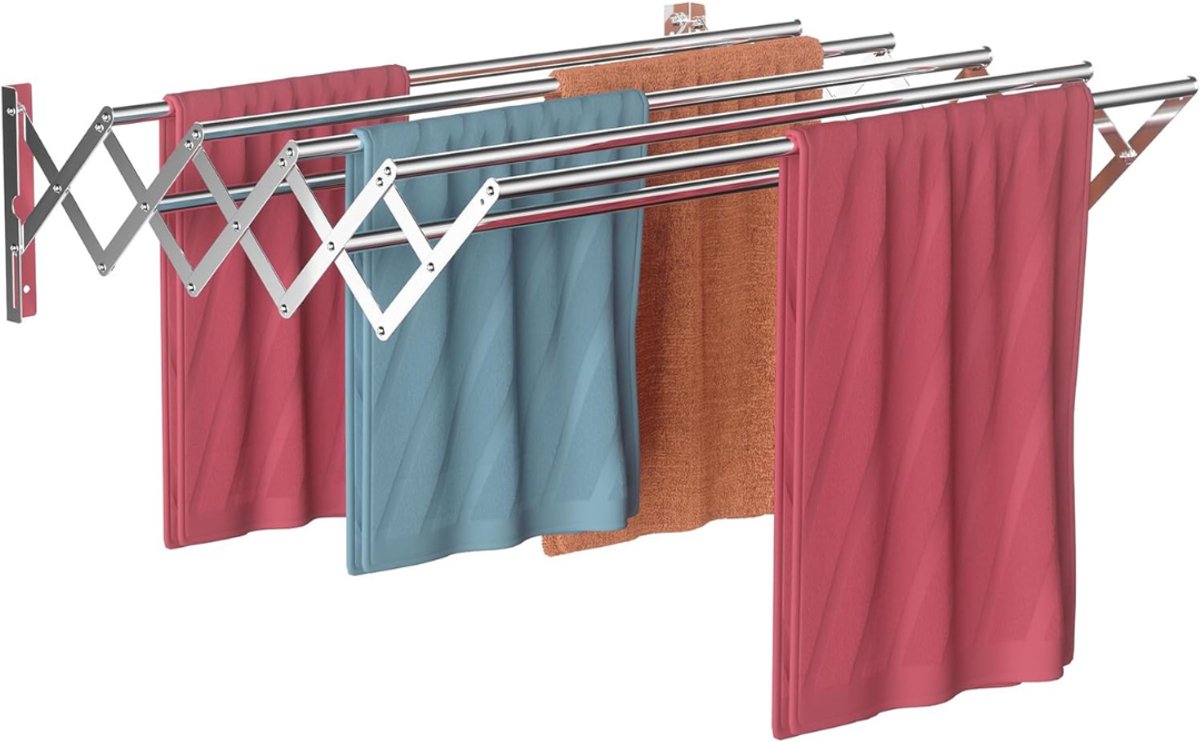 RUX® Wanddroogrek Inklapbaar - Wanddroogrek - Zilver - 10cm x 42cm x 15cm