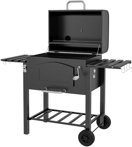 Premie 3-in-1 Houtskool Barbecue - Smoker Barbecue met Rookfunctie - Houtskoolgrill - met Verstelbaar Houtskoolcompartiment, Deksel, Handgrepen, Thermometer, Wielen - BBQ voor Kamperen, Buiten, Tuin - 124 x 66 x 112 cm - Zwart van Merkloos — afbeelding 3