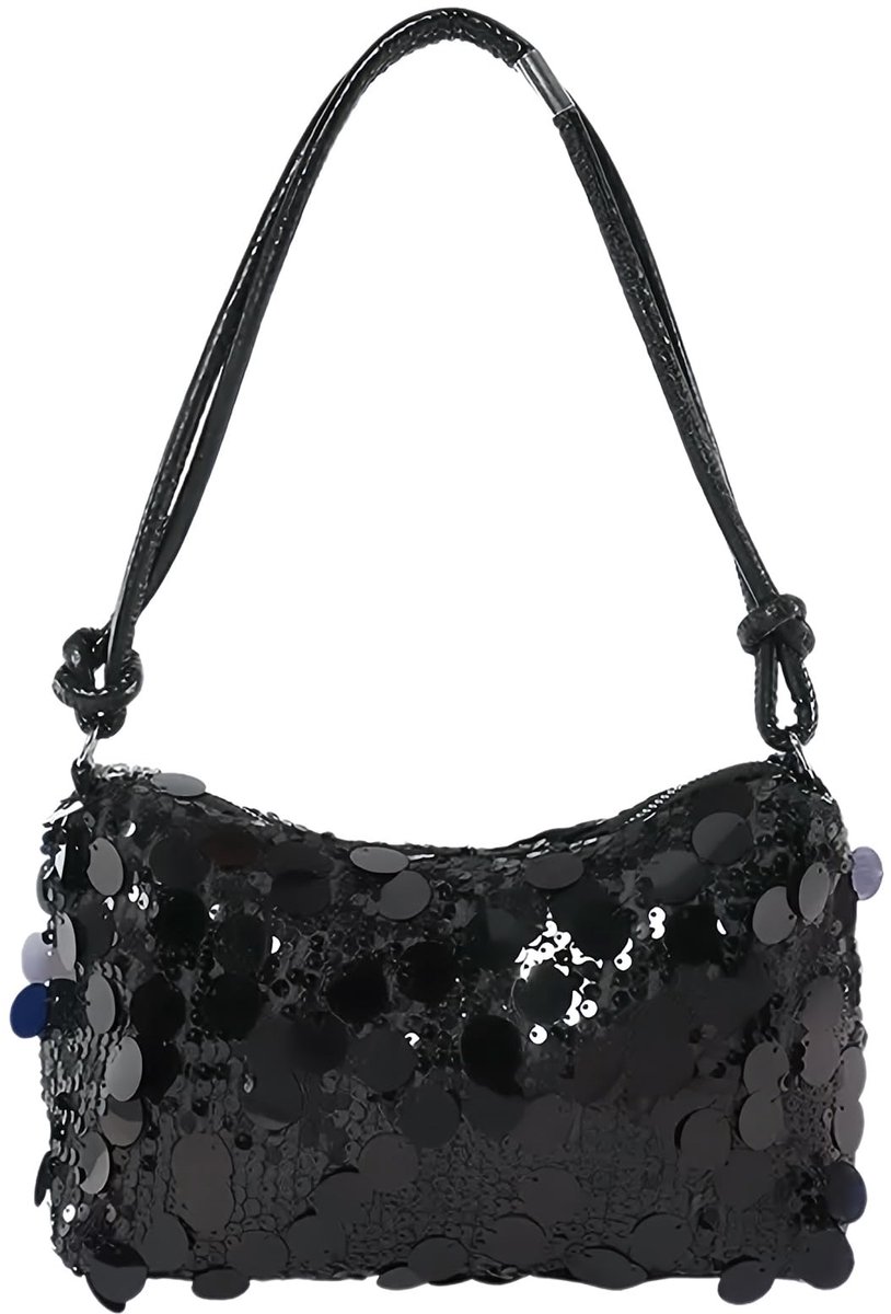 Seb3 - Clutch Handtas - Sequins Schoudertas - Hoge Capaciteit - Zwart - Perfect voor Bruiloft en Prom - Geschikt voor Volwassenen - Medium Formaat