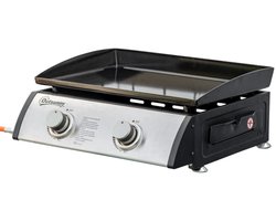 Gasbarbecue - Tafelmodel Gasbarbecue en Gasgrill - 2 Branders - 6 kW - met Slang, Drukregelaar, Vetopvangbak, Antiaanbaklaag, RVS Grillplaat - 48,5 x 48 x 21 cm - Zilver