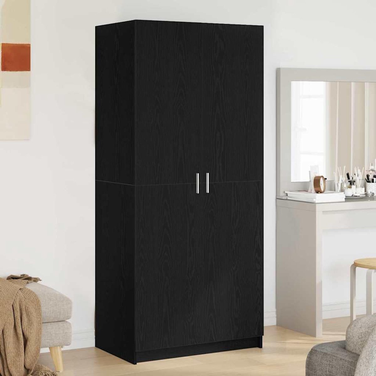 NovaLine Luxe Kledingkast 80 x 50,5 x 180 cm met Deuren, Zwart Eiken Look, Moderne Garderobekast met Legplank en Ruime Opbergruimte voor Slaapkamer – Nicolehome