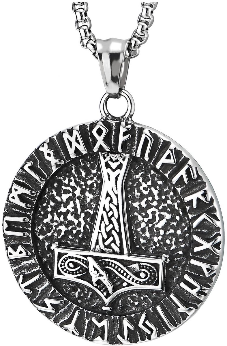 Allecto - Vikinghanger - Mjolnir Thor's hamer - Roestvrij staal - Scandinavisch runenkompas - Heren - 4,5 cm