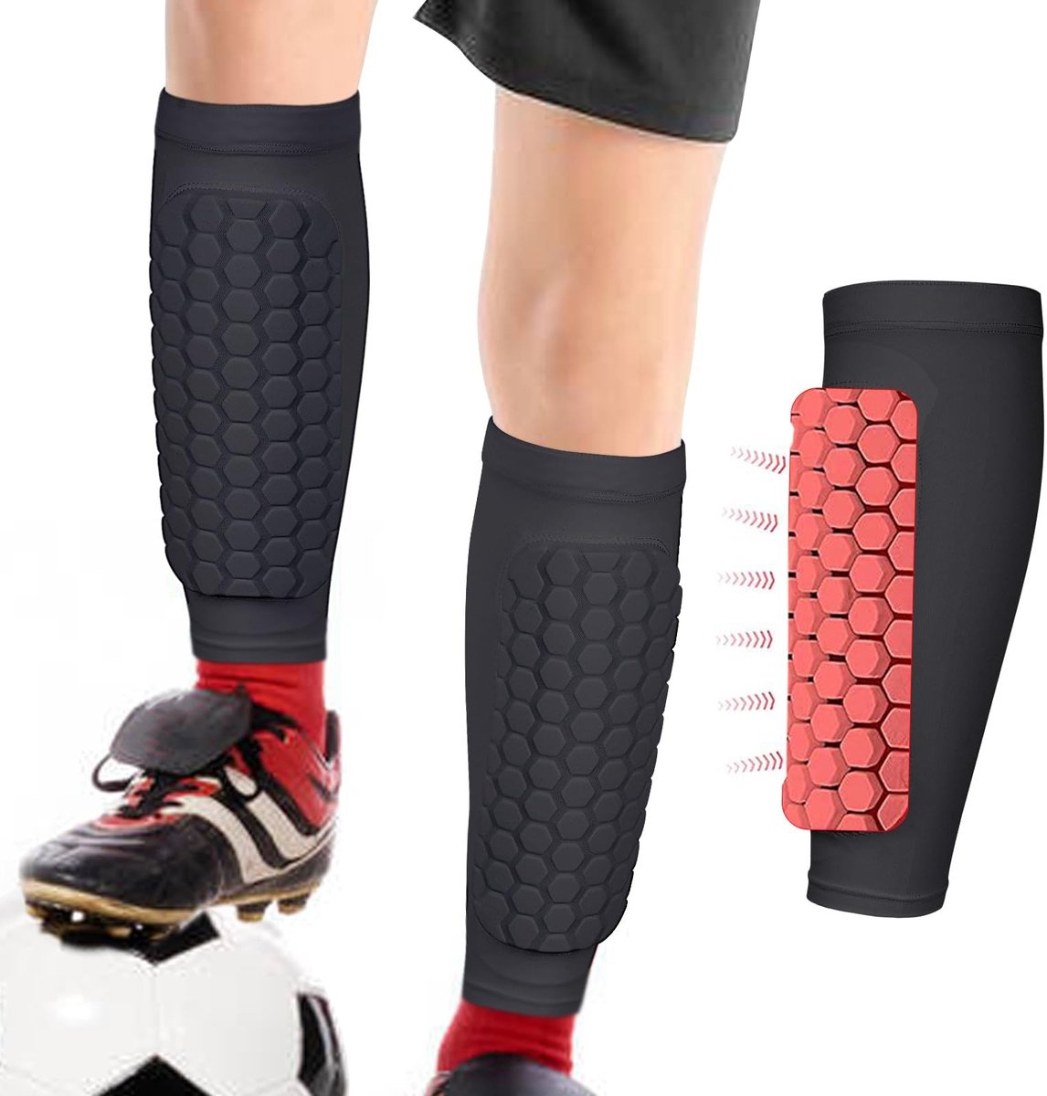 Allecto - Voetbal scheenbeschermers - Antislip - Zwart - Bescherming voor kinderen - Ideaal voor voetbal, basketbal en volleybal - Maat XXL