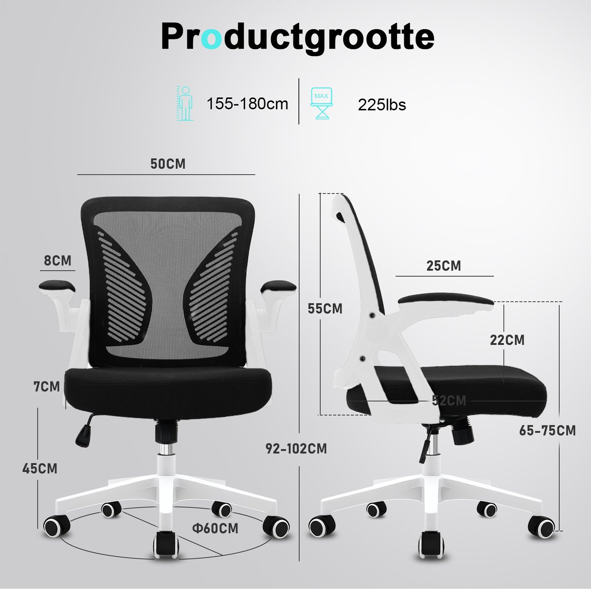 Milacyee Ergonomische Bureaustoel met Mesh Rug & Lendensteun - afbeelding 3