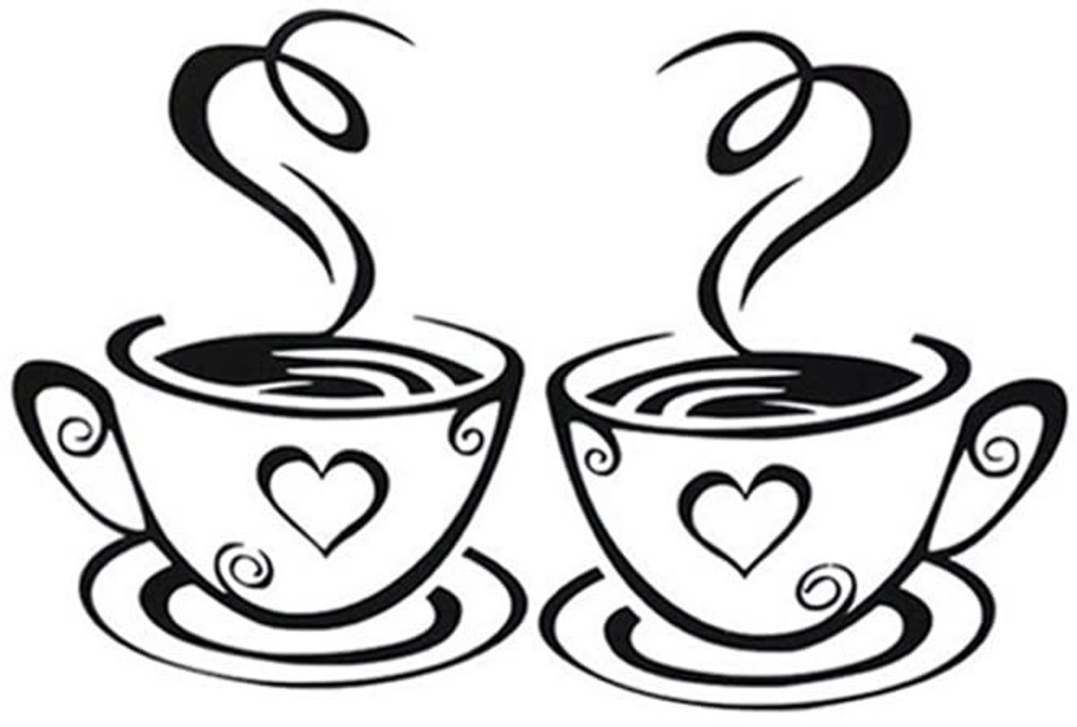 Dailygoody - Koffie Muursticker - Koffiekop Muurdecoratie - 30 x 18 cm - Zwarte Cafés Muursticker - Geschikt voor Keuken en Kantoor - Muurdecoratie