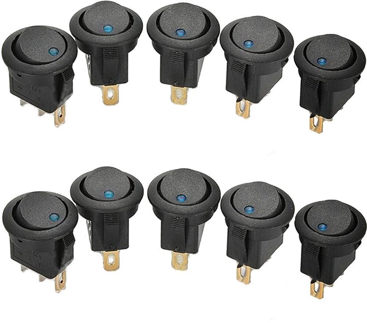 Dailygoody - Rocker Switch - 3Pin Schakelaar - Waterproof ON/OFF - Blauwe LED - Voor Auto en Boot - 19mm 12V 16A - Eenvoudige installatie - Geschikt v