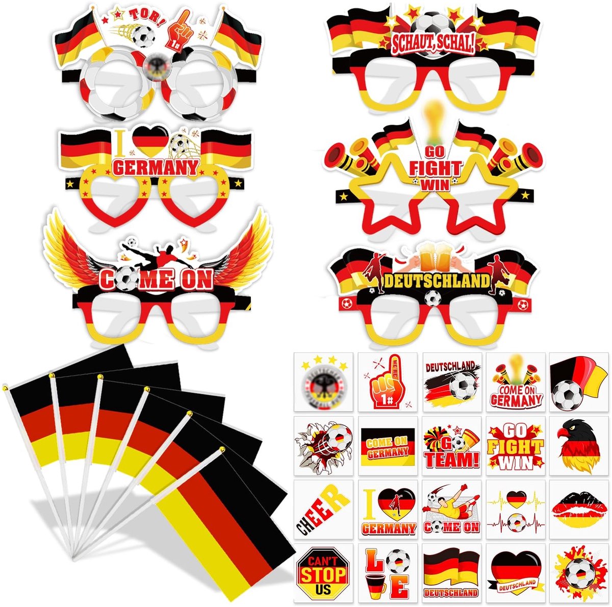 Dailygoody - Voetbal EM-decoratie - Voetbalfeestbrillen - Papieren brillen voor voetbalplezier - Vlaggen van Duitsland, Frankrijk en Engeland - T