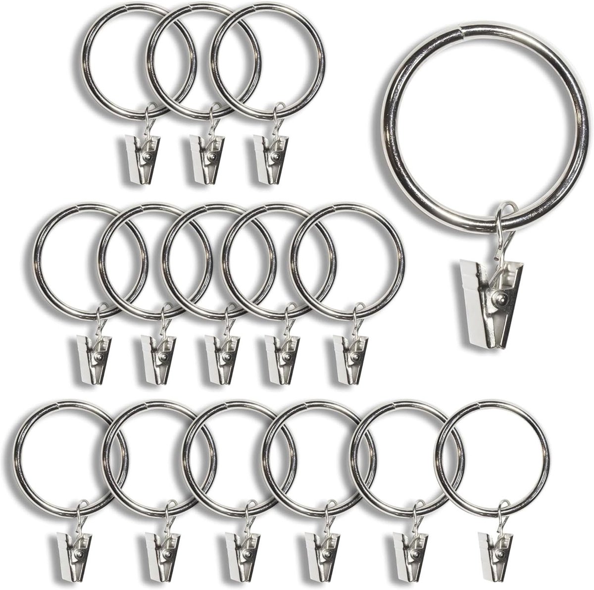 Dailygoody - Gordijnringen - Zilveren gordijnringen met clips - 38 mm diameter - Decoratieve hanger voor gordijnen - Geschikt voor ramen en badkamers