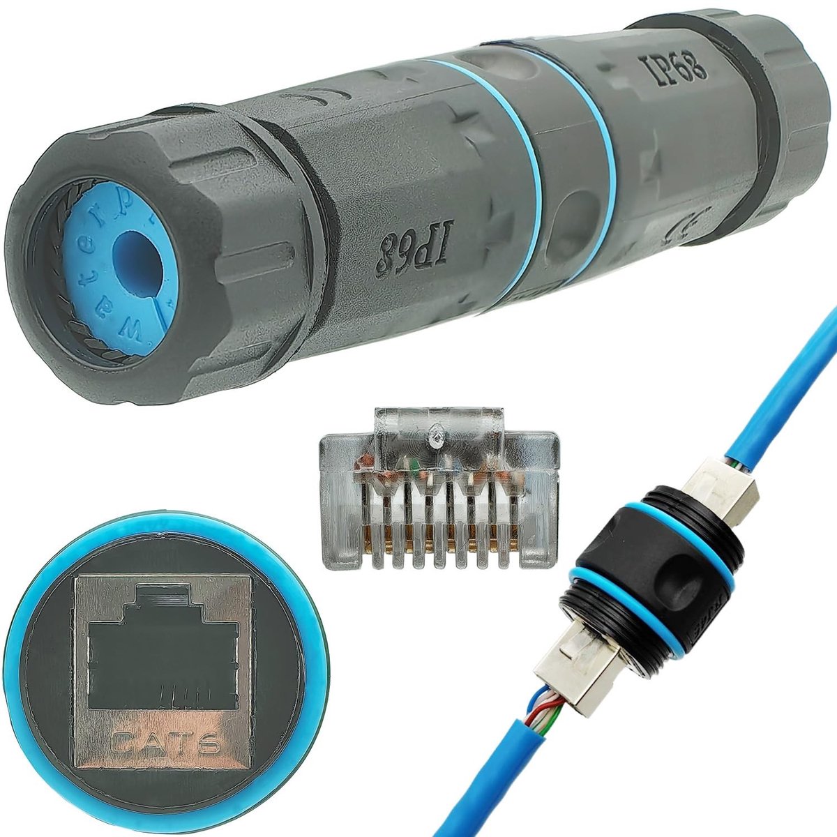 aladdien - Waterdichte RJ45-stekker - CAT6 Ethernet kabel - Duurzaam en UV-bestendig - Geschikt voor buitengebruik - Netwerkuitbreidingsadapter - Vr..