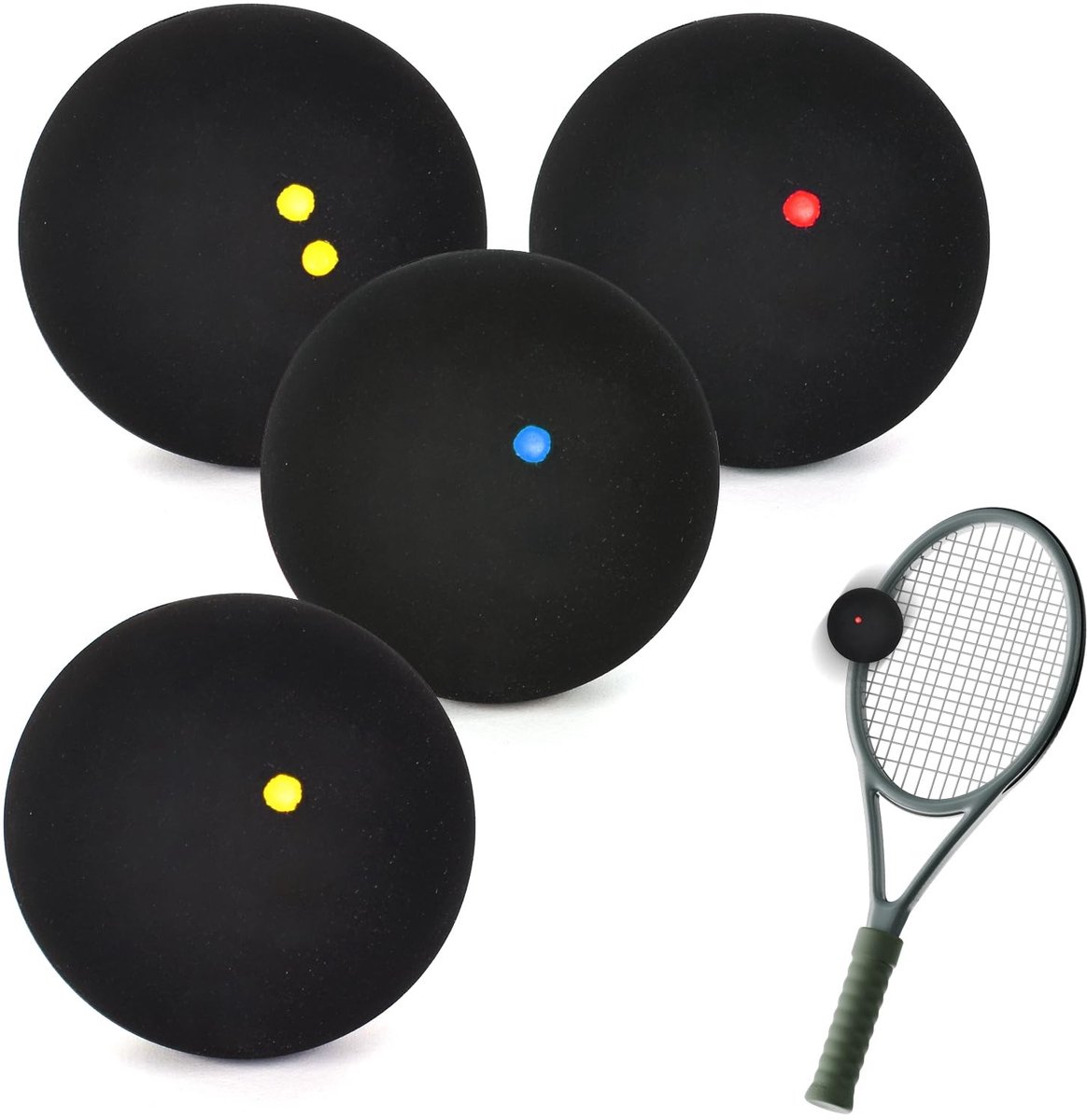Dailygoody - Squash ballen set - High Bounce Squash Ball - Duurzaam rubber - Zwart - Voor beginners - Ideaal voor training - Set van 4