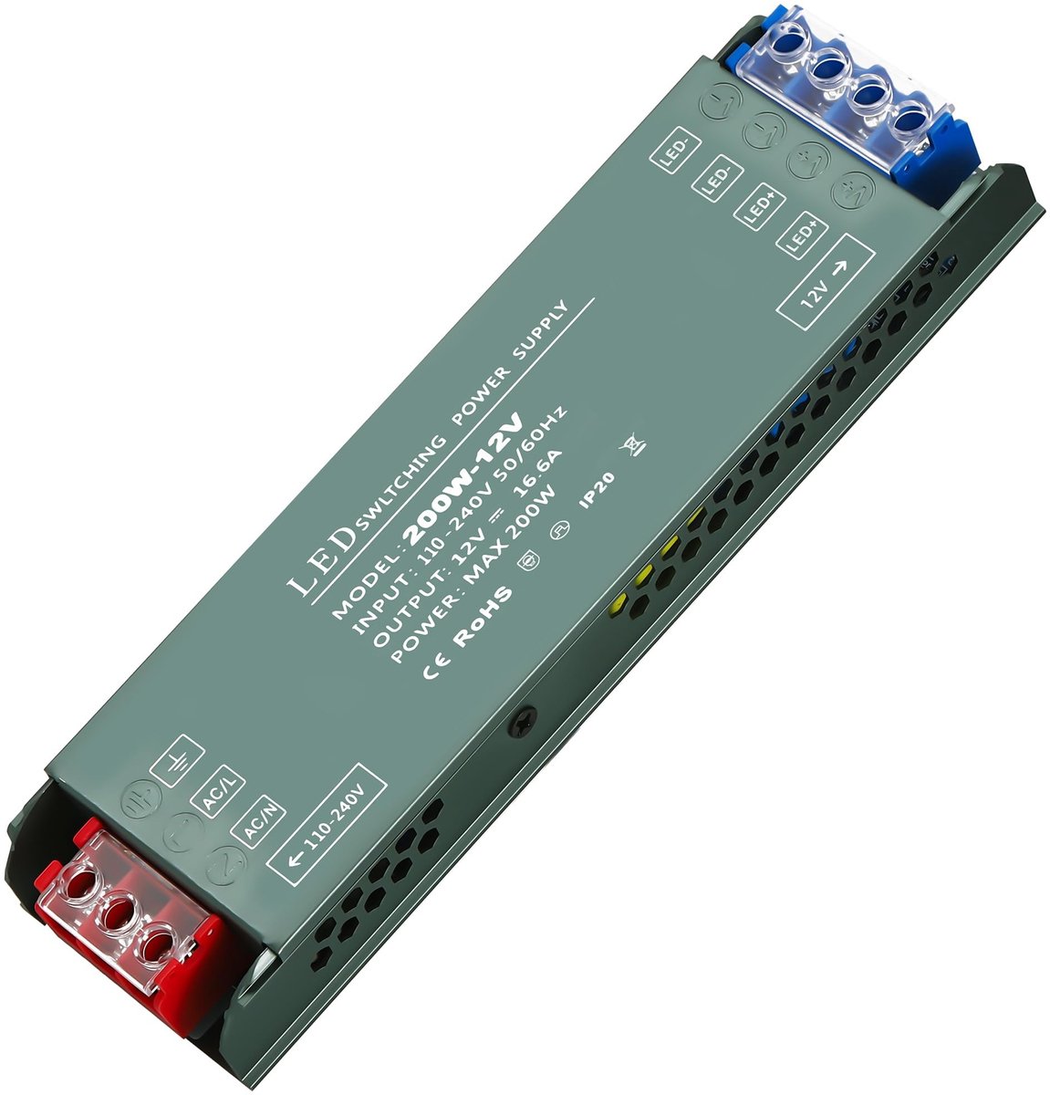 Dailygoody - 12V LED Transformator - 200W Voeding Adapter - Veiligheidsontwerp - Dunne Driver - Laagspanningstransformator - Geschikt voor LED-strips ...
