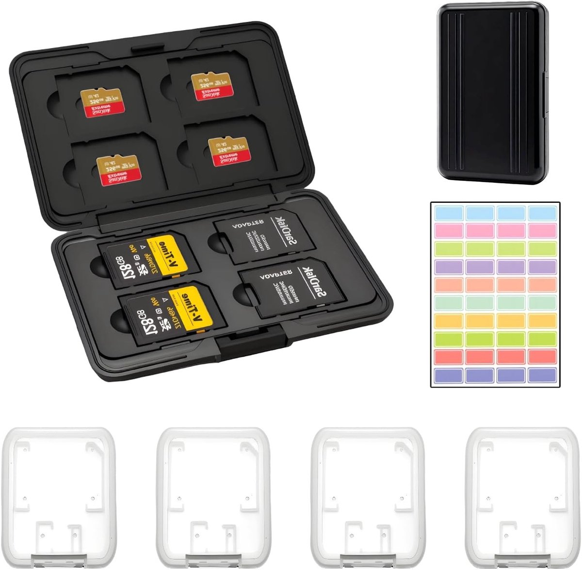 Waterdichte beschermhoes voor 8 SD- en 8 TF-kaarten, ideale case voor Micro SD, SDXC en SDHC, zwart en duurzaam