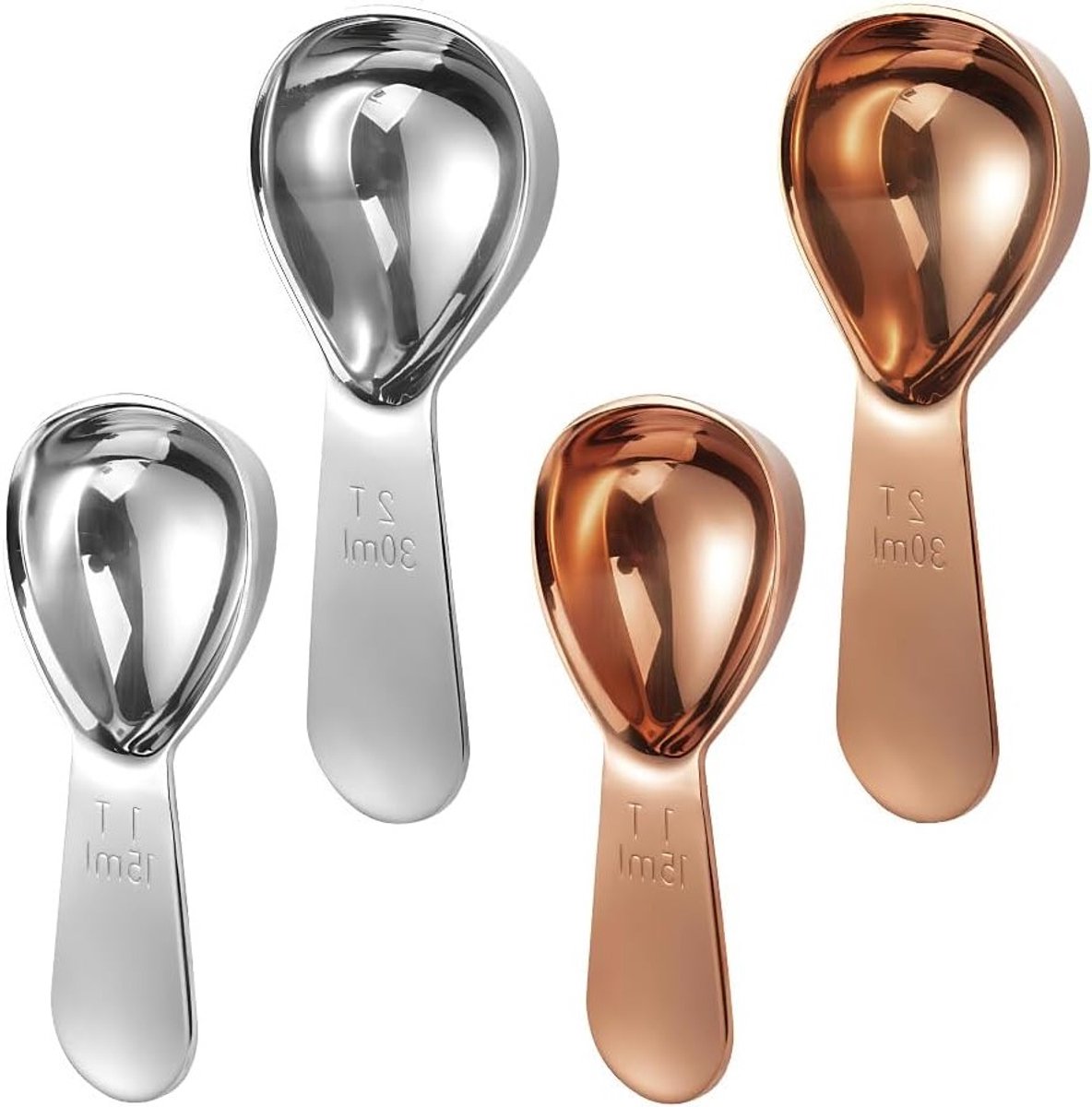 Set van 4 RVS Koffielepels met Korte Handgreep, Maatlepels voor Espresso, Thee en Poeder