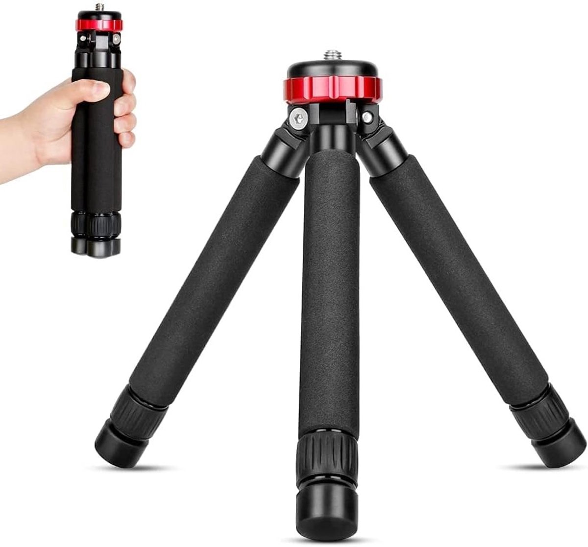 Compacte Mini Camera Tripod voor Tafelgebruik - Max Hoogte 33cm, 10kg Draagvermogen, Geschikt voor DSLR en Monopods met 1/4" en 3/8" Schroefdraad