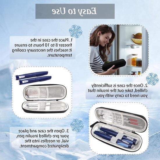 Portable Insulin Cooler Bag - Waterproof EVA Diabetics Bag - TSA Approved Insulated Insulin Pen Pouch - Travel Diabetes Cooler Box with Carabiner for Medication Supplies - Draagbare Insuline Reiszak voor Medicijnen van Merkloos	 — afbeelding 2