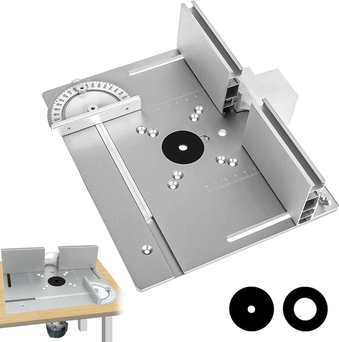 Set van 3 freestafel inserts, aluminium freestafels met houder, voor het frezen van randen en het maken van vellingkanten