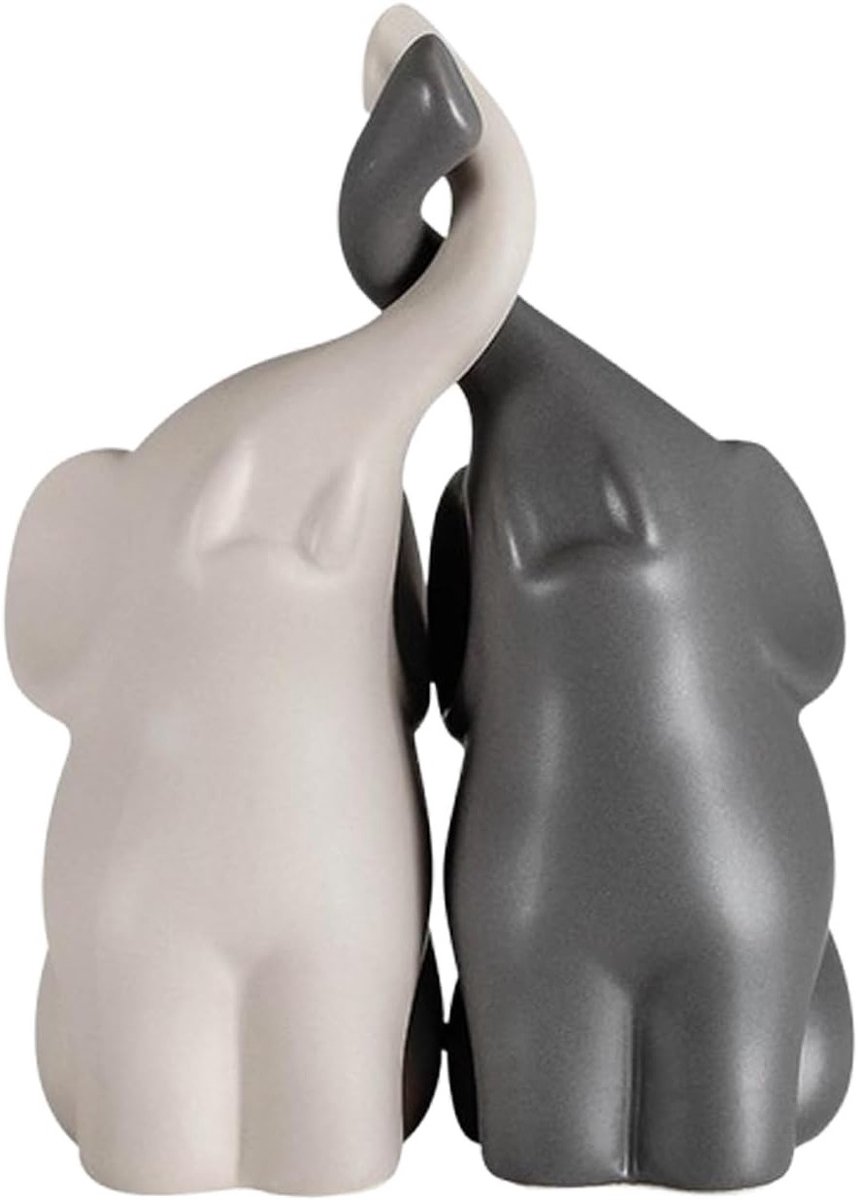 ONF3 - Verliefde Olifanten - Decoratief Figuur - Schattig Olifantenpaar - Keramiek - Dierendecoraties - Liefdesgeschenken - Geschikt voor Huisho...