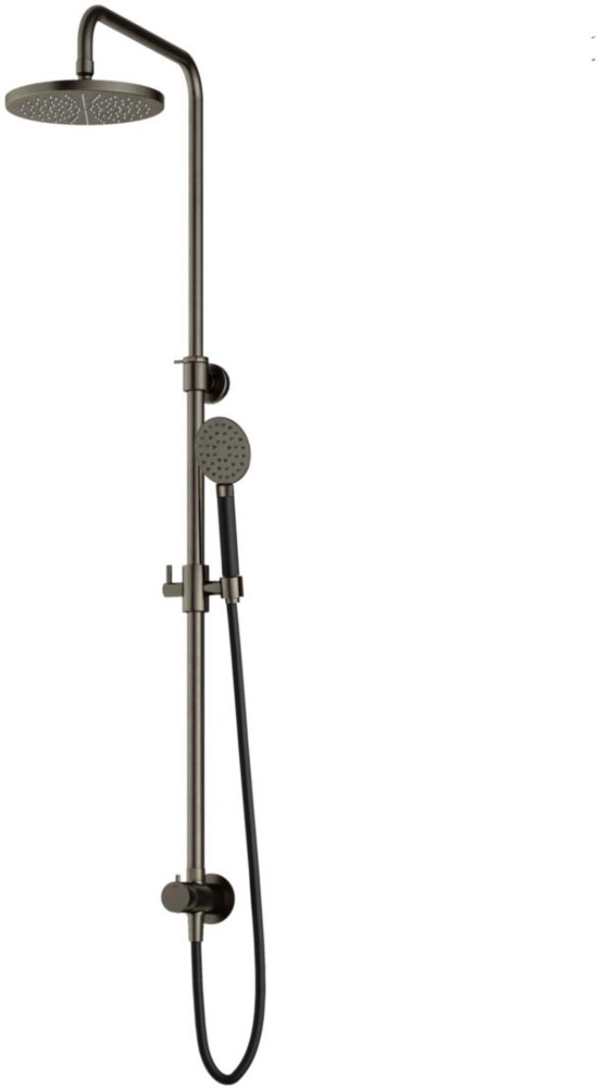 Hotbath Cobber - Stortdoucheset - 200 mm Hoofddouche - 360 mm Hartafstand - Glijstang - Rond Model Handdouche - Verouderd Ijzer - Mat Glans - Opbouw - 1/2 Inch Aansluiting - V01