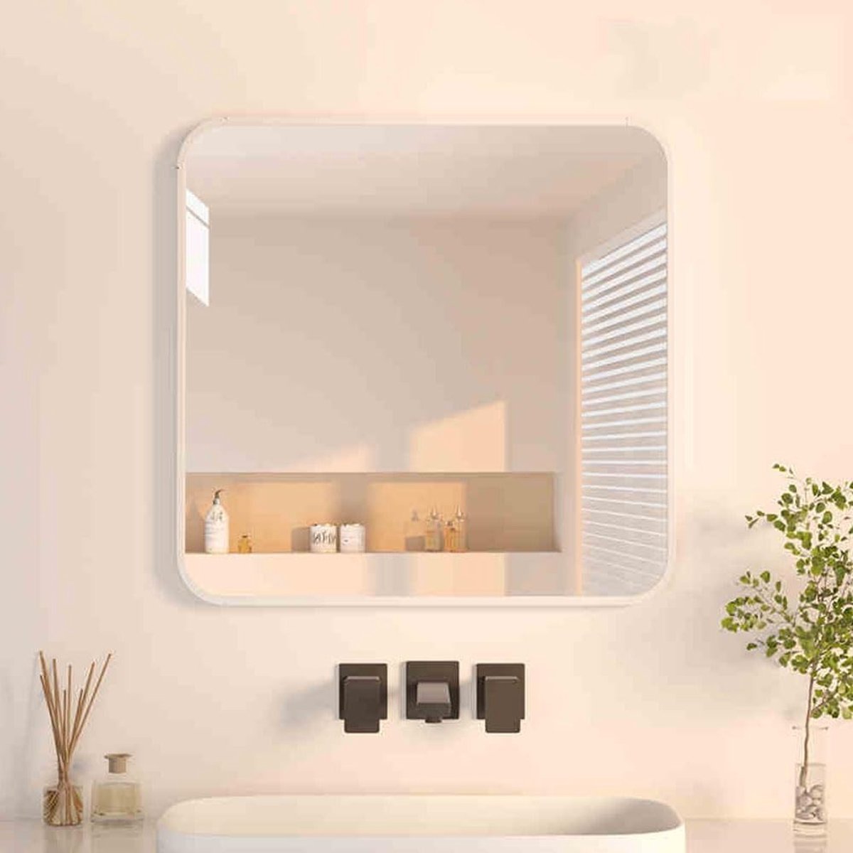Vierkante Wandspiegel van 30 cm, Hoge Definitie, Wit Frame, Ideaal voor Badkamer, Slaapkamer en Decoratie