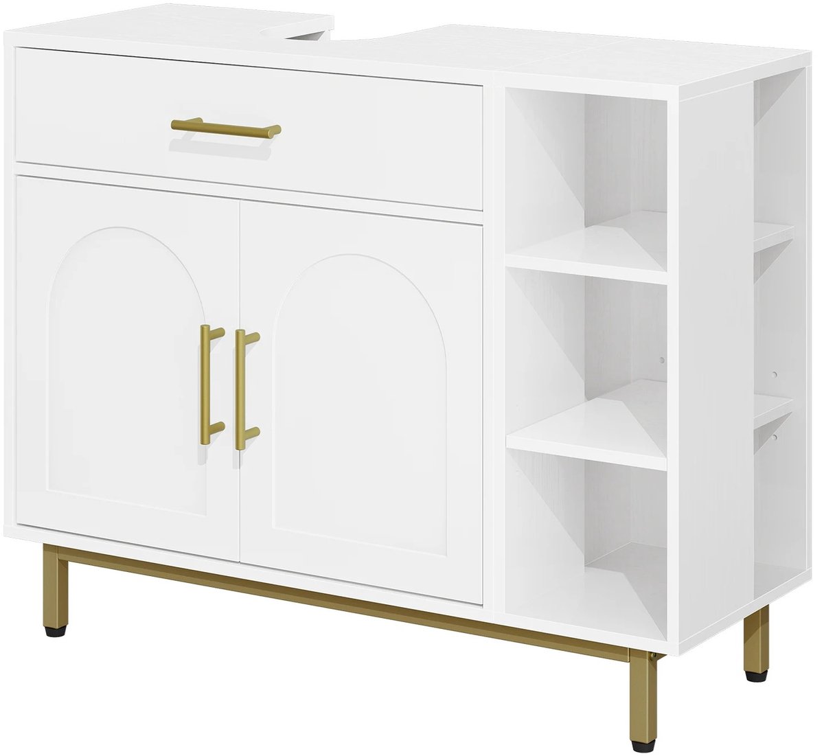 CINK Living® Badkamerkast met Wastafel Uitsparing - Witte Onderkast met Lade & Opbergvakken - Badkamermeubel met Verstelbare Planken - 80 cm