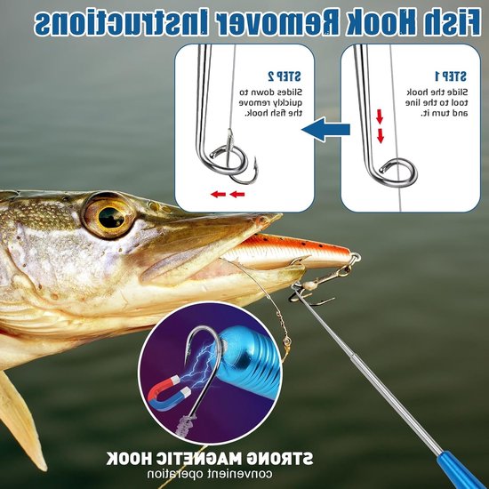 Vis Tang Haak Verwijderaar voor Snoek en Forel - Rvs, Blauw, Zilver, Zwart, Duurzaam en Handig Gebruik — afbeelding 4