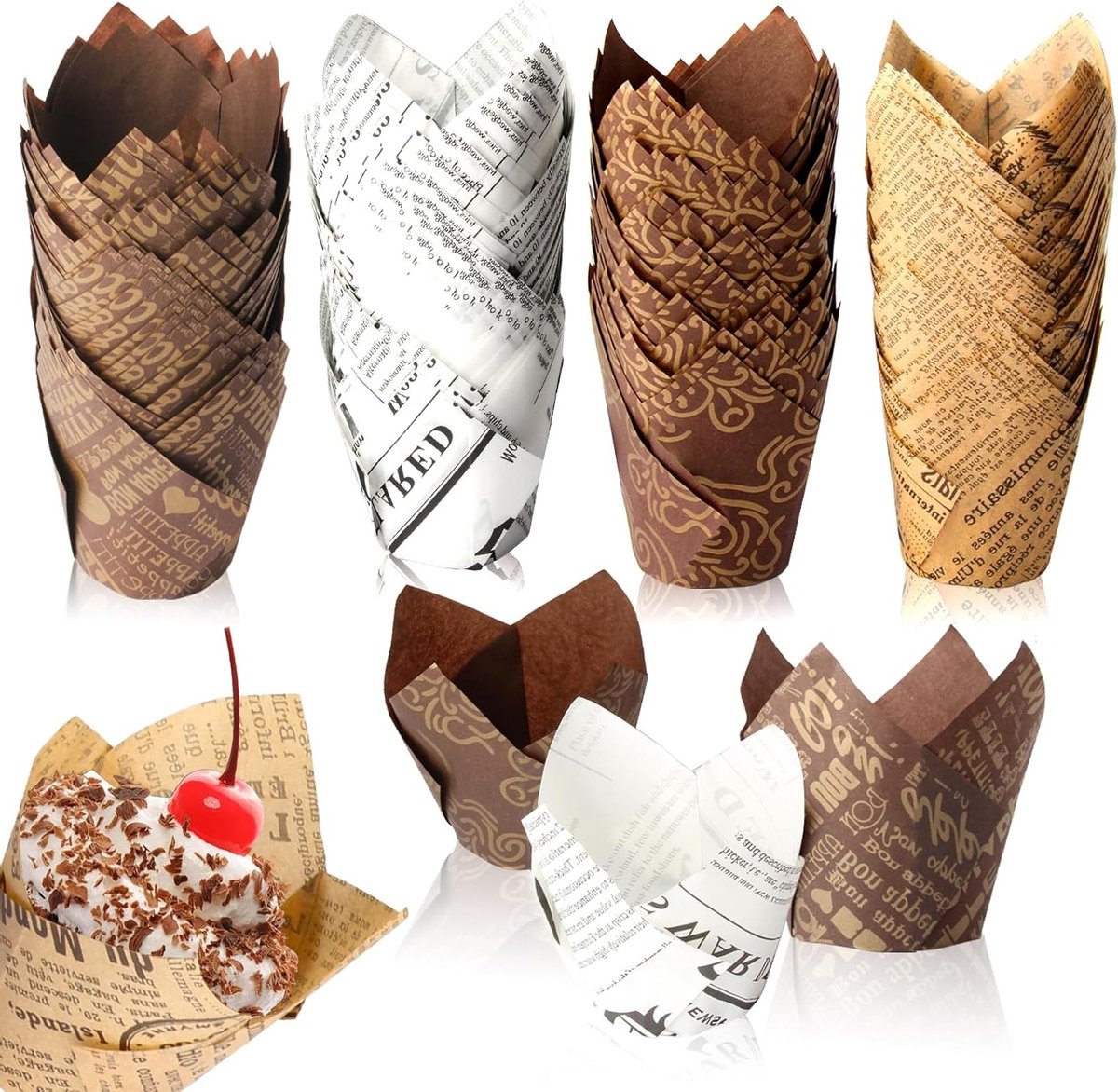 200 Stuks Papieren Muffinvormen, Tulpenvormen voor Muffins en Cupcakes, Ideaal voor Feestjes, Verjaardagen en Speciale Gelegenheden