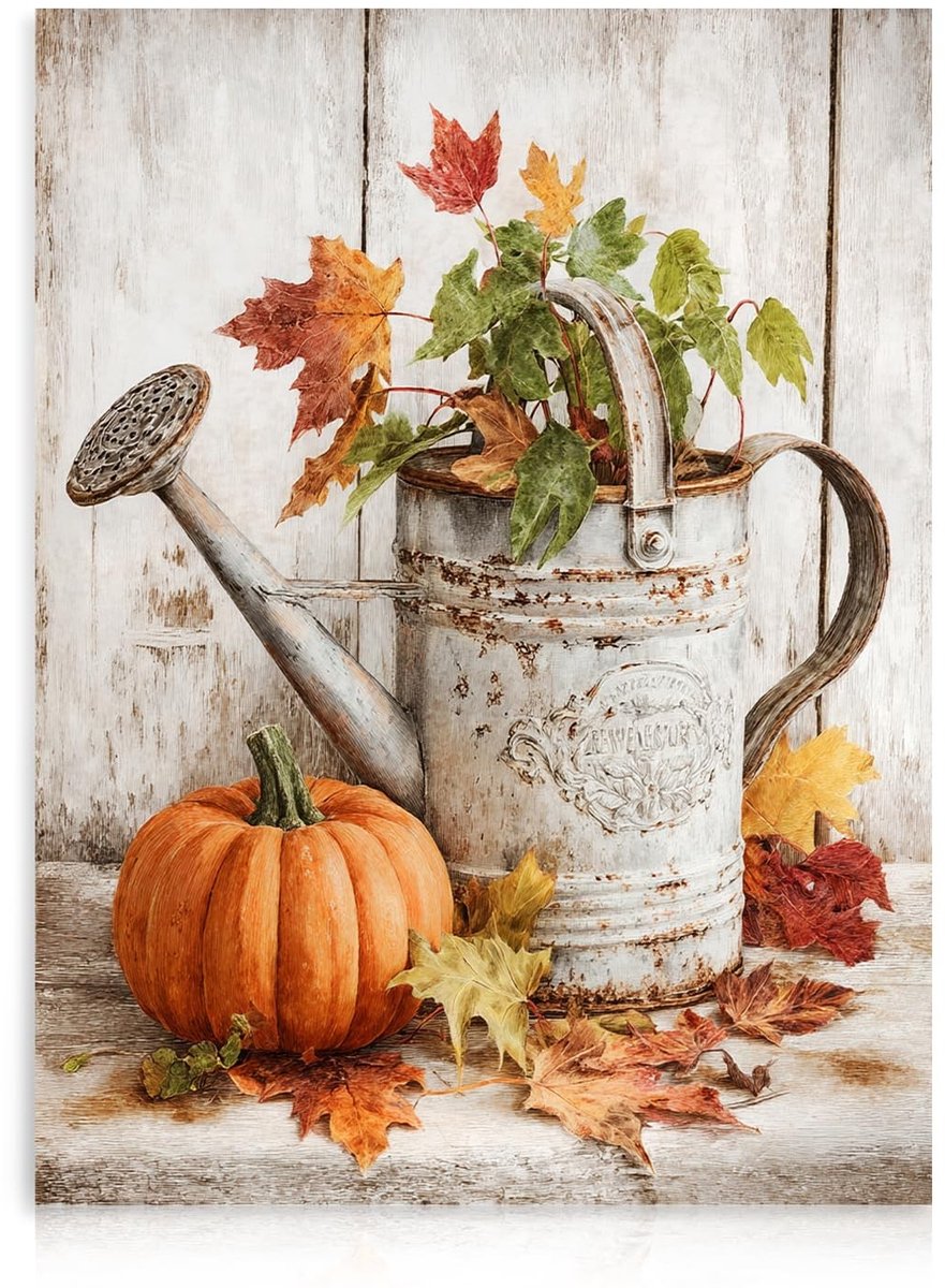 Dailygoody - rustieke herfst muur kunst - Vintage decoratie - 12x16 inch - Pompoen bladeren - Retro muurkunst - Geschikt voor woonkamer