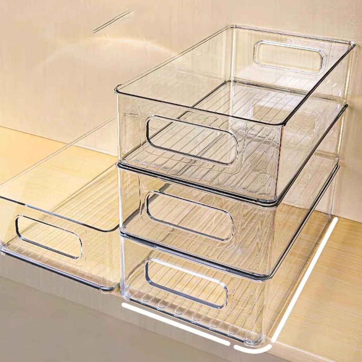 Set van 3 Stapelbare Koelkast Organizers met Handvatten - BPA-vrij Keukenopslag voor Koelkast en Lades