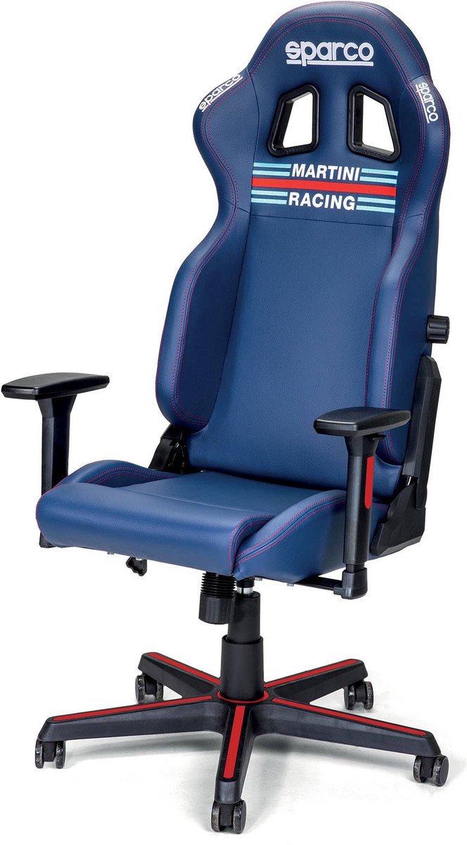 SPARCO Icon Martini Racing Gamestoel en Bureaustoel - Replica Sportstoel met Lendensteun en 2D Armleuningen Marineblauw
