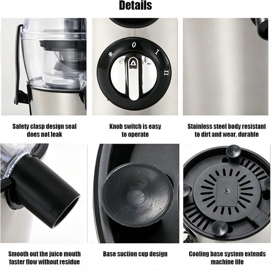 500W Centrifugale Sapcentrifuges 500ml Elektrische Sapcentrifuge Met 2 snelheden En 70mm Vulopening 1000ml Pulpcontainer Elektrische Sinaasappelpers Voor fruit groenten Thuis van Merkloos — afbeelding 5