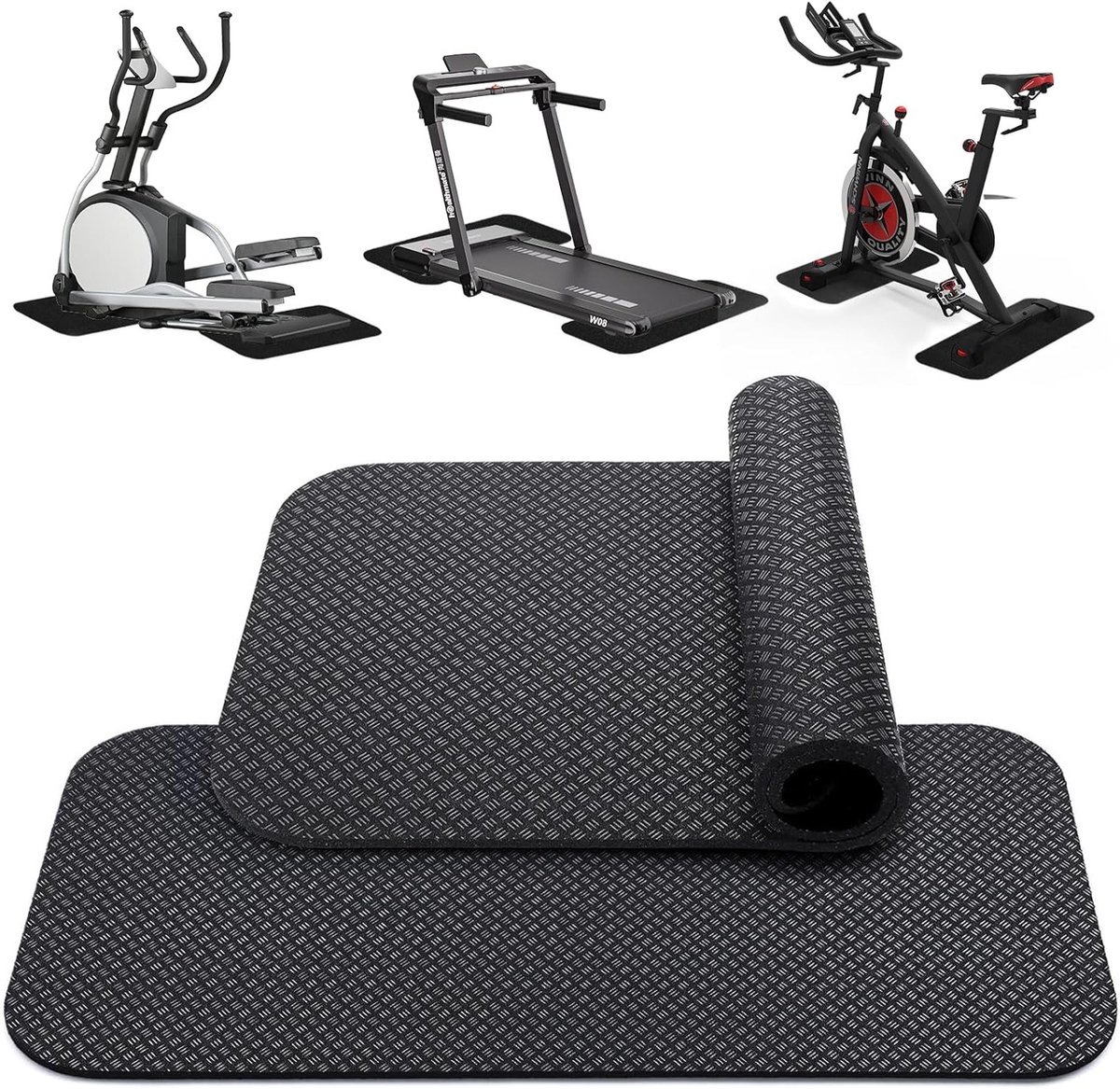 Set van 2 Vloerbeschermingsmatten voor Fitnessapparatuur, Antislip Onderlegger, 63.5 x 30 cm, 5 mm Dikte, Ideaal voor Oefenfietsen en Sportuitrusting, Thuisgebruik