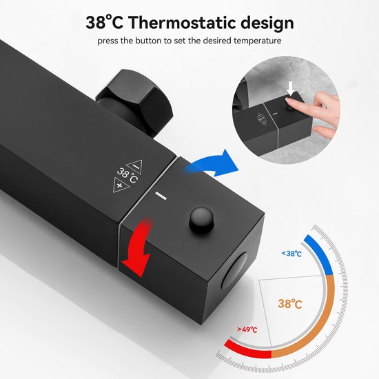 Sofetiy Max Regendouche - Ø 30 cm - Handdouche Met 6 standen - Waterbesparend - Inclusief thermostaatkraan - Zwart