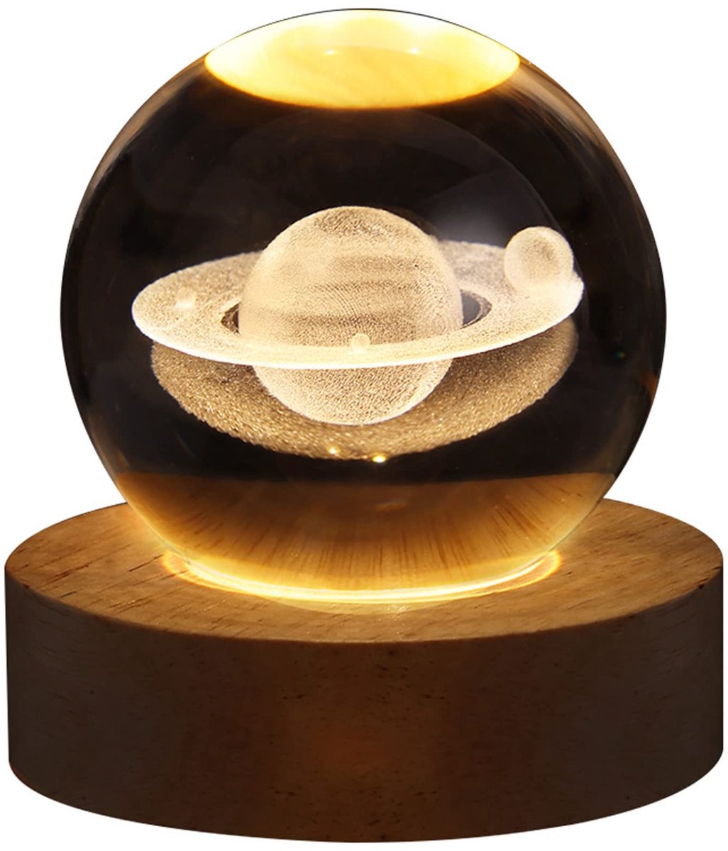 Dailygoody - 3D Kristallen Bal Nachtlampje - LED Nachtlamp - Saturnus - Slaapkamer Decoratie - Verjaardagscadeau - Fantasie Bureau Decor