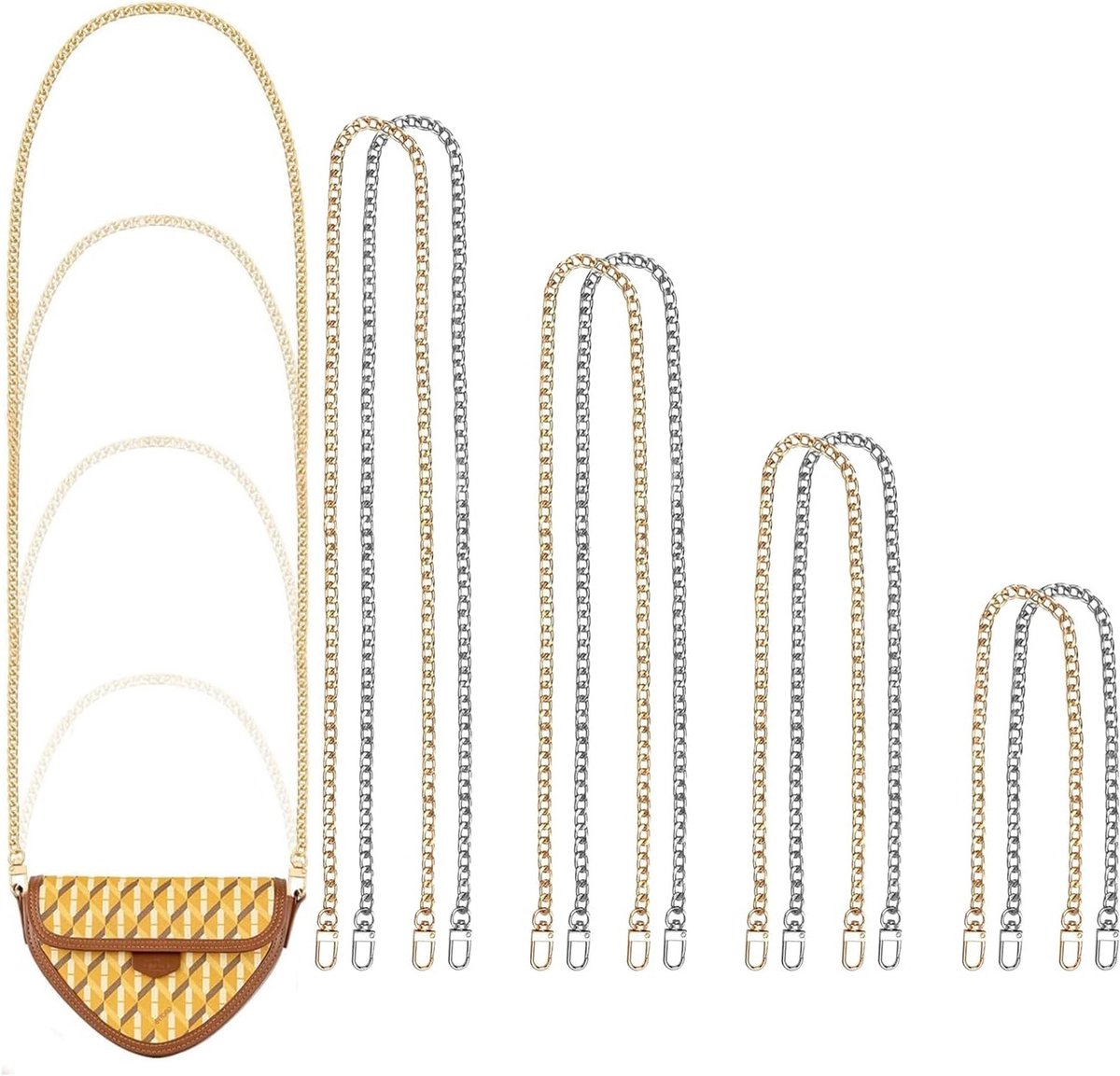 Set van 8 Handtas Kettingen, 40/60/80/120 cm, Handvatten voor Tassen, Zilver en Goud, DIY Schouderbanden voor Handtassen en Portemonnees