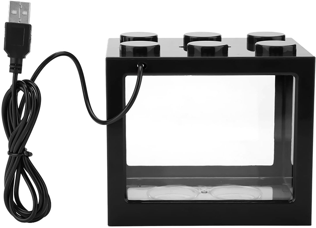 Dailygoody - Mini-aquarium - Decoratie - Compact formaat - Zwart - LED verlichting - Geschikt voor vissen - Ideaal voor kantoor en woonkamer