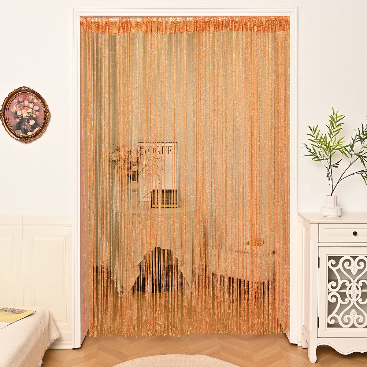 Deurgordijn - Kralengordijn - Polyester - Vliegengordijn - Eenvoudige Installatie - Luxe Deurhor - Horgordijn - Vliegengordijn Kralen - Modern Design - Gratis snijden - Geschikt voor deuren, ramen, decoratie-Oranjegeel, 100*200cm (1 stuk)