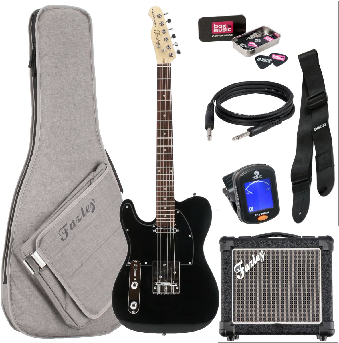 Elektrische gitaar starterset Fazley Classic Series FTL218 Black LH