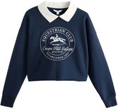 Next - Dames - Sweatshirt met contrastkraag en print - Blauw