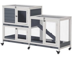 Solayne Konijnenhok - Konijnenren - Konijnenhok voor Buiten & Binnen - Konijnenkooi - Incl. 6 vergrendelbare wielen - 147x45,5x88,5 cm