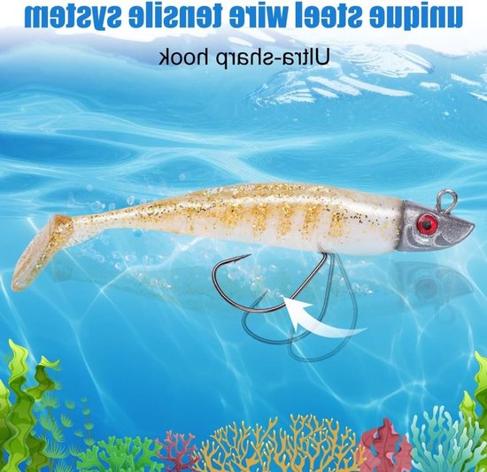 Spinning Visaas, Rubber Vissen, Zachte Aas met Loodkop Haak, Aas voor Zeebaars, Snoek en Forel, Visspullen voor Zoet- en Zoutwater — afbeelding 2