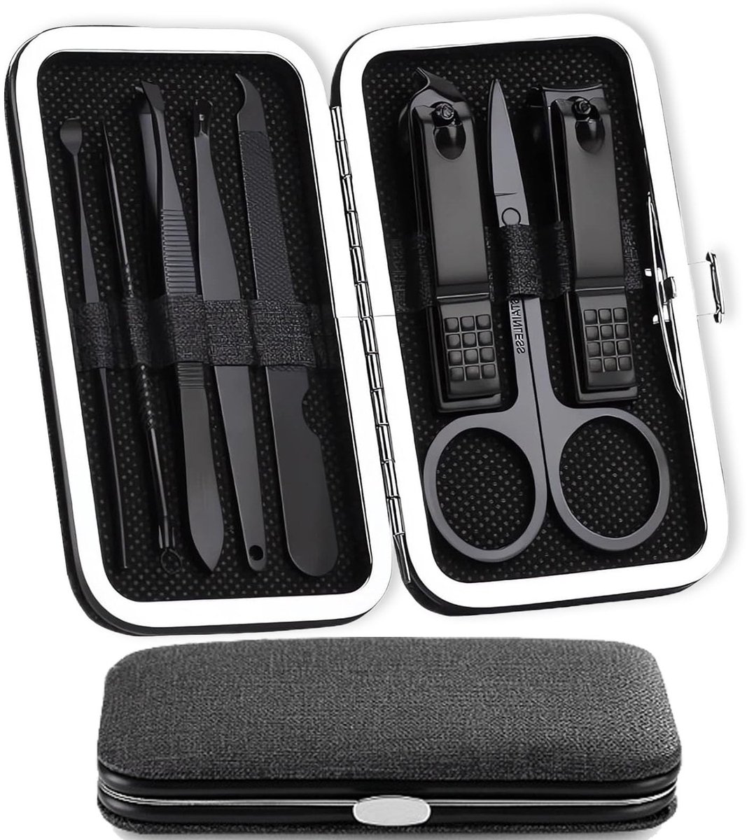 Dailygoody - Manicure Set van 8 Stukken - RVS Nagelverzorgingsset - Leren Tas - Unisex - Zwart - Compleet voor Nagelverzorging - Voor Thuis en Reizen