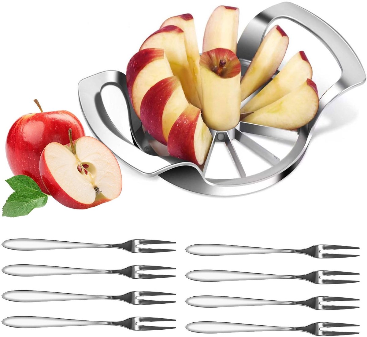 Dailygoody - Appelsnijder - Fruit snijden - Efficiënt en gebruiksvriendelijk - Zilver - Met fruitvorken - Ideaal voor thuis en kantoor - 18 x 12 cm