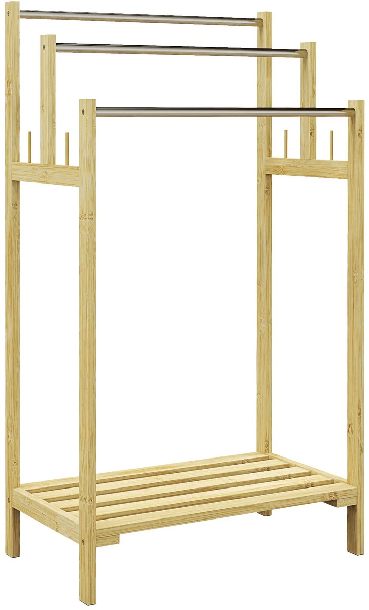 Allero Handdoekenrek - Bamboe - Handdoekenrek Badkamer - Vrijstaand - Roestvrijstalen Stangen - 50,5X31X90 cm - Naturel - Modern